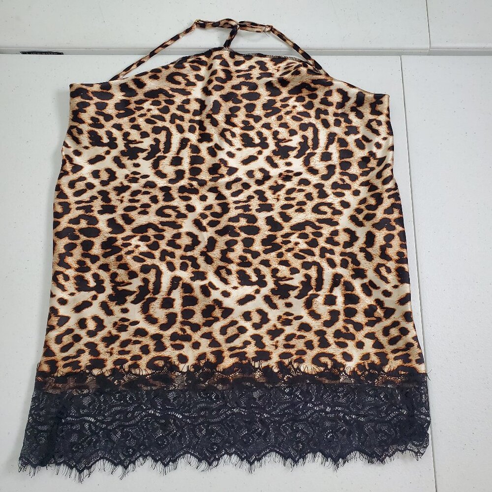 Dreamgirl Racer Back Cheetah Leopard Print Lace Cami Lingerie Women's Size M